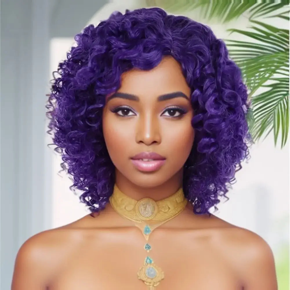 Explore Trendy Wigs: Short Brown Curly and Brown Curly Afro Styles - Purple