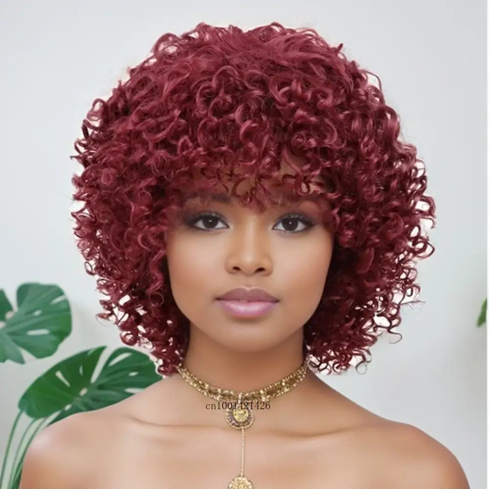 Explore Trendy Wigs: Short Brown Curly and Brown Curly Afro Styles - Wine Red