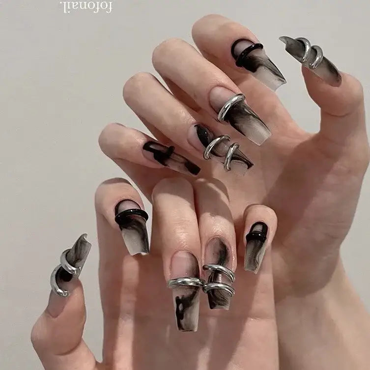 Express Your Beauty with Handmade Dark Nail Products and Press-On Nails - L