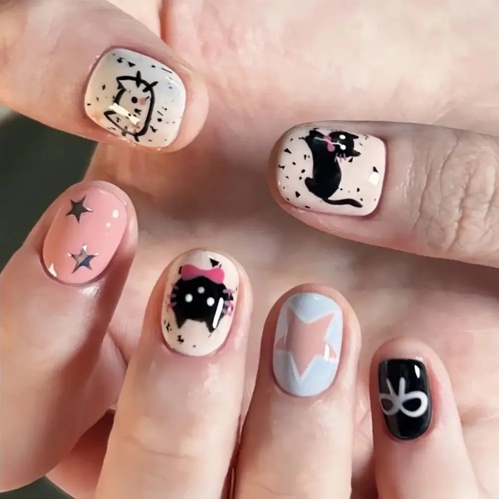 Express Your Style with Handmade Cat-Themed Press-On Nails Set