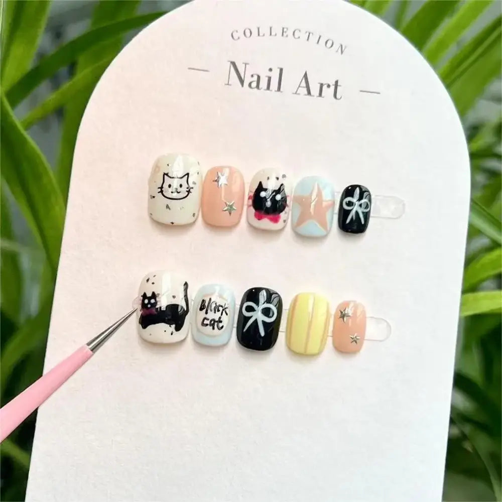 Express Your Style with Handmade Cat-Themed Press-On Nails Set