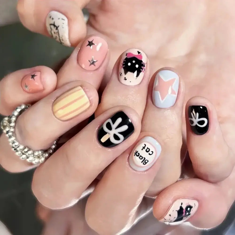 Express Your Style with Handmade Cat-Themed Press-On Nails Set