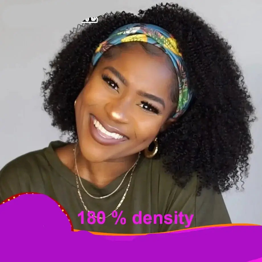 Fresh Styles: Embrace Convenience with Our Curly Headband Wig - 180 afro kinky curly / 12INCHES