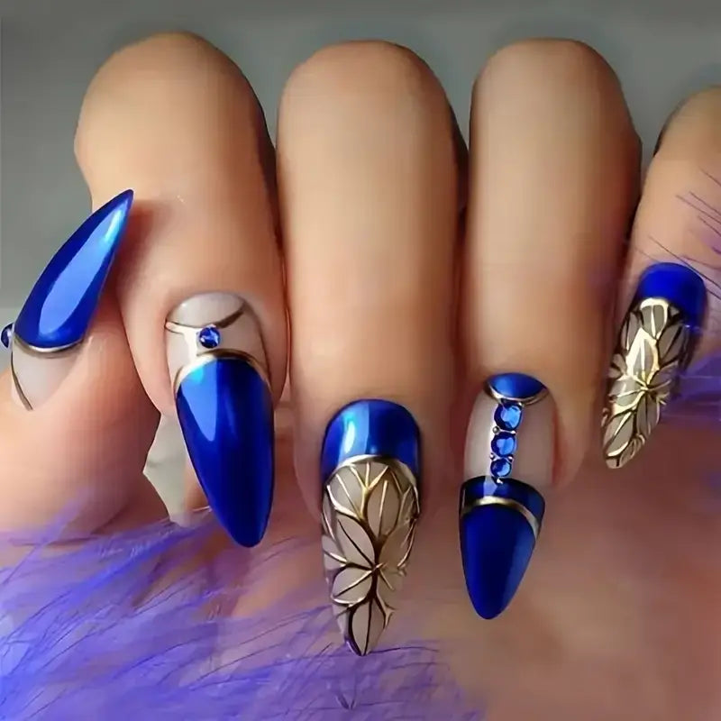 Mid-Length Almond Blue Press-On Nails for Stunning Looks - sapphire