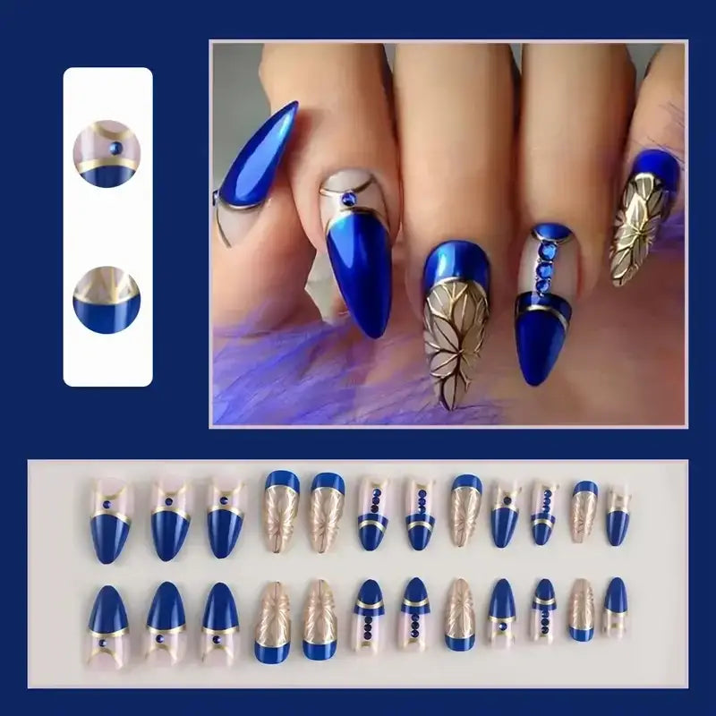 Mid-Length Almond Blue Press-On Nails for Stunning Looks - sapphire