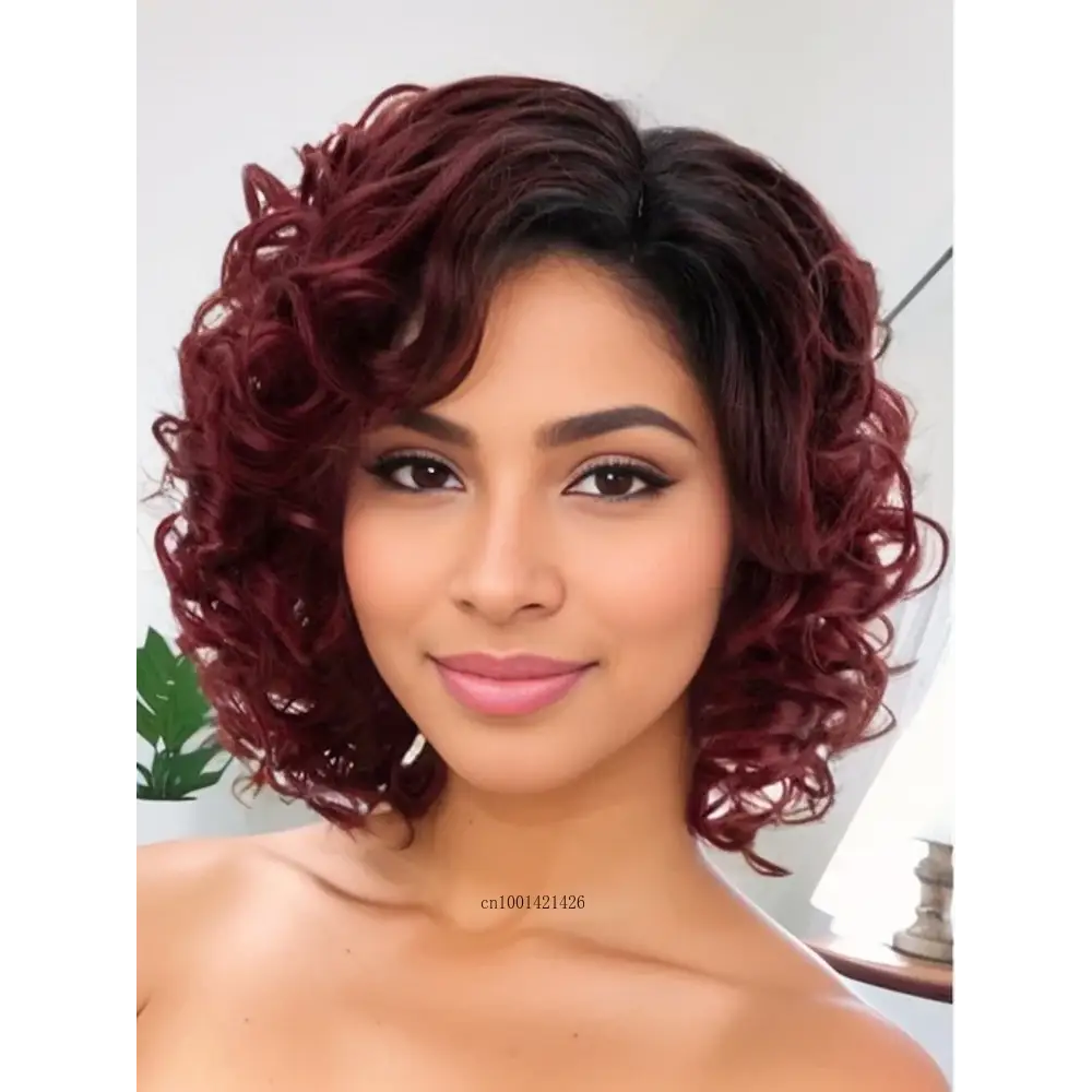 New Arrivals: Trendy Short Afro Curly and Curly Bob Wigs - Wine Red