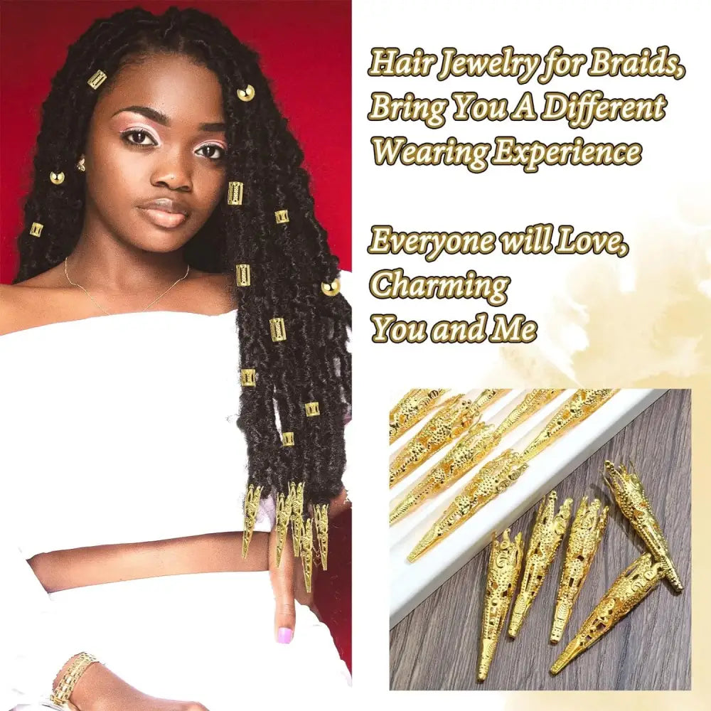 Nourish Your Hair with Our Adjustable Braids Clips and Beads Set - golden