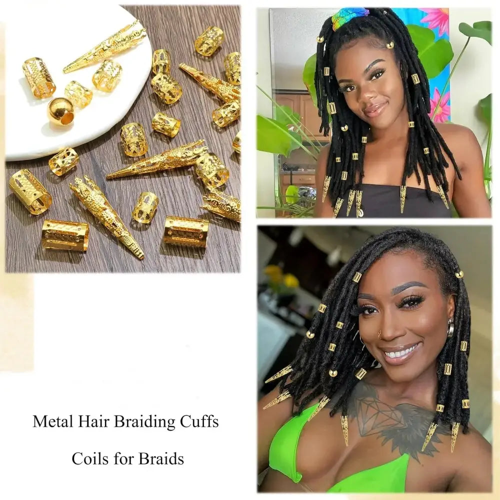 Nourish Your Hair with Our Adjustable Braids Clips and Beads Set - golden