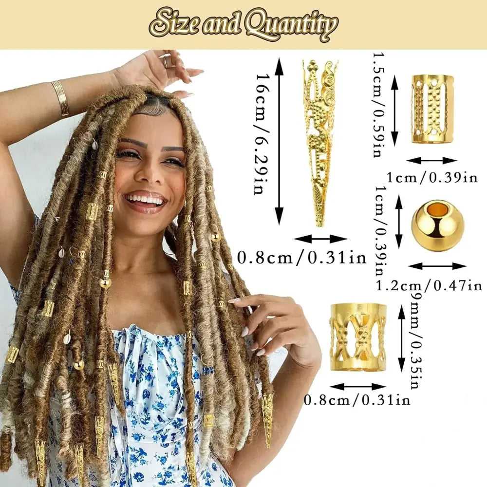 Nourish Your Hair with Our Adjustable Braids Clips and Beads Set - golden