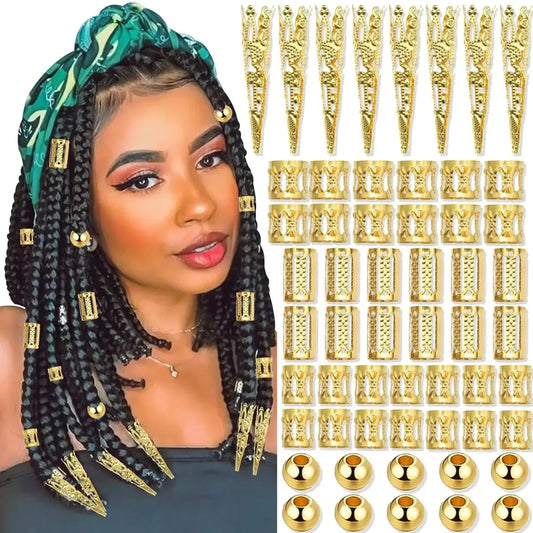 Nourish Your Hair with Our Adjustable Braids Clips and Beads Set - golden