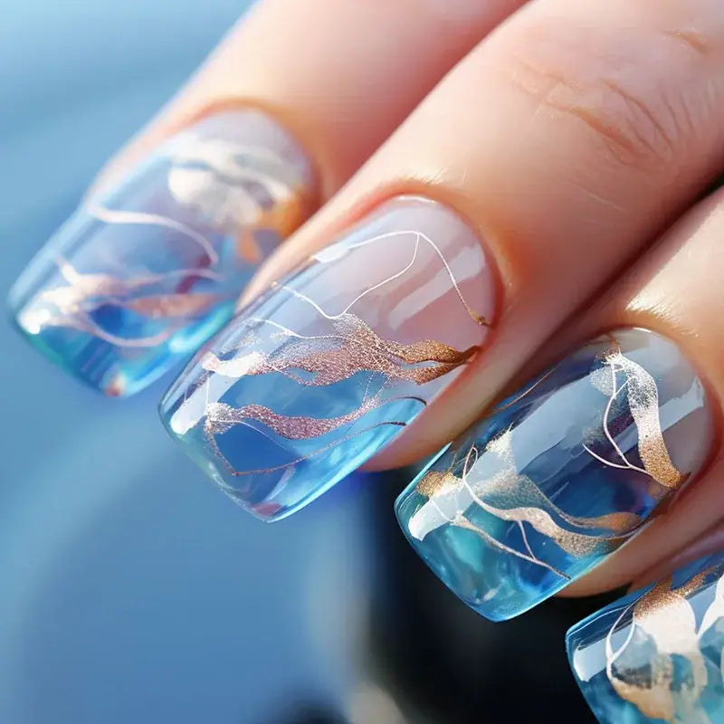 Pamper Yourself with Our Blue Sparkling Press-On Nails Set - AA3