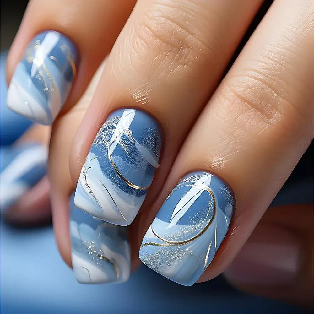 Pamper Yourself with Our Blue Sparkling Press-On Nails Set - CC10