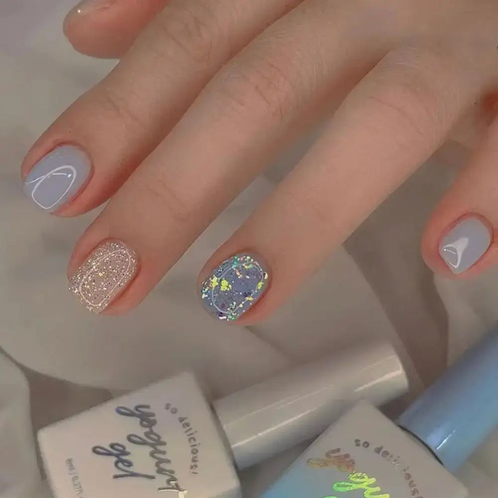 Pamper Yourself with Our Blue Sparkling Press-On Nails Set - W1296