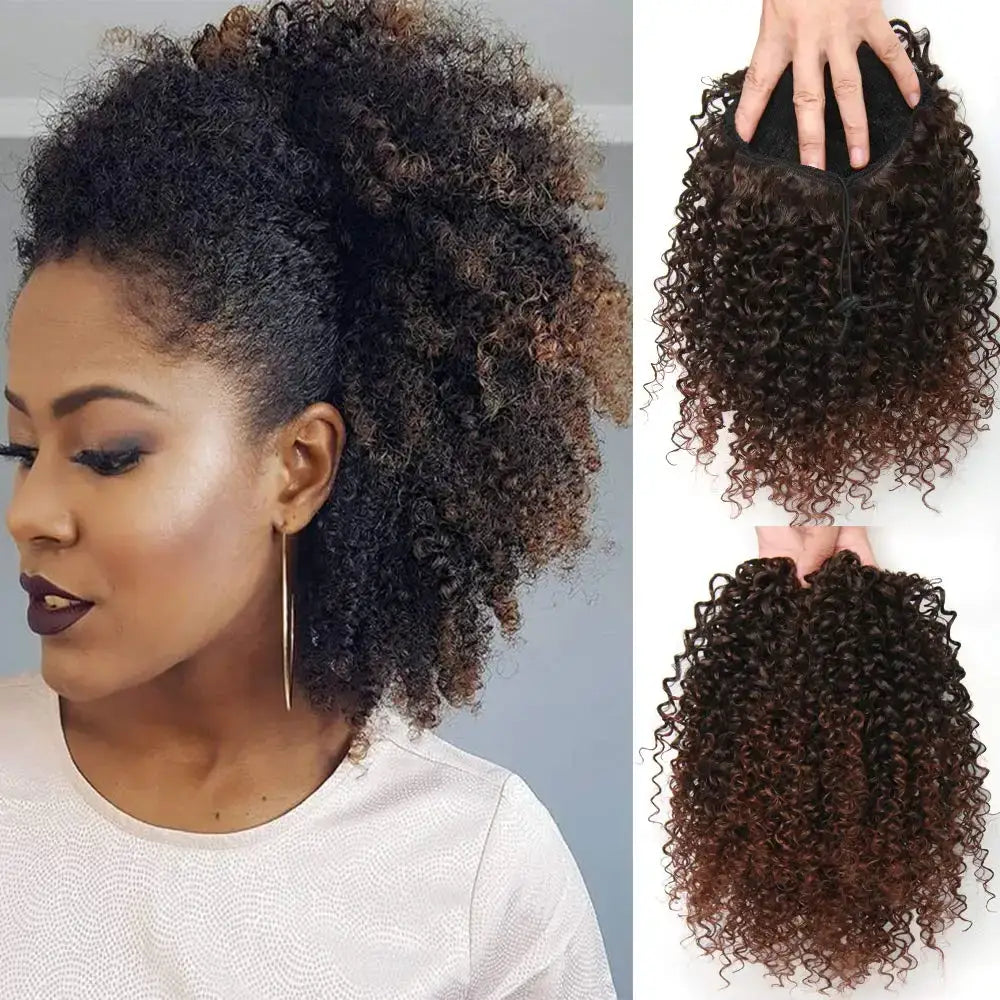 Queen Afro Synthetic Short Afro Kinky Ponytail for Beautiful Styles - Ponytail-1BT33 / 20inches