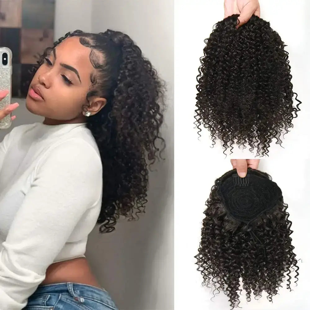 Queen Afro Synthetic Short Afro Kinky Ponytail for Beautiful Styles - Ponytail-2 / 20inches