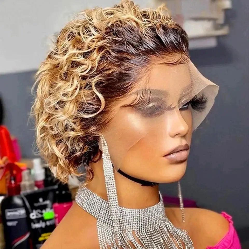 Stunning New Arrivals in Lace Wig: Pixie Cut 99J Collection - 1B 27 / Model Length / Pixie Cut Wig