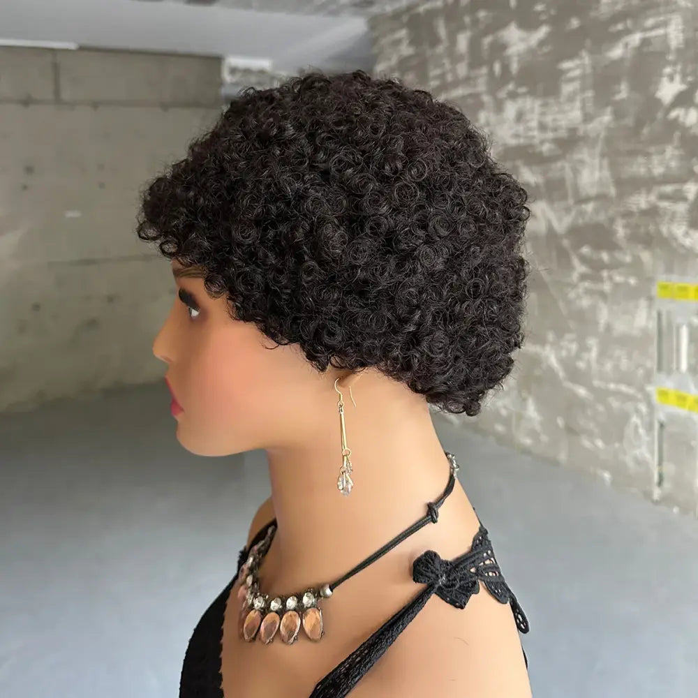 Trendy Kinky Curly Brown Pixie Wigs for a Unique Look - #1B / 4inches