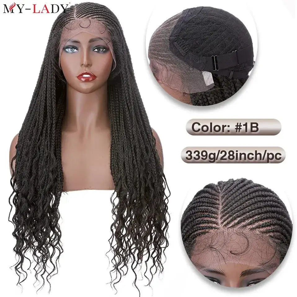 Trendy New Arrivals: Braided Wigs and Synthetic Cornrow Styles - #1B / 28inches / Lace Topline | CHINA